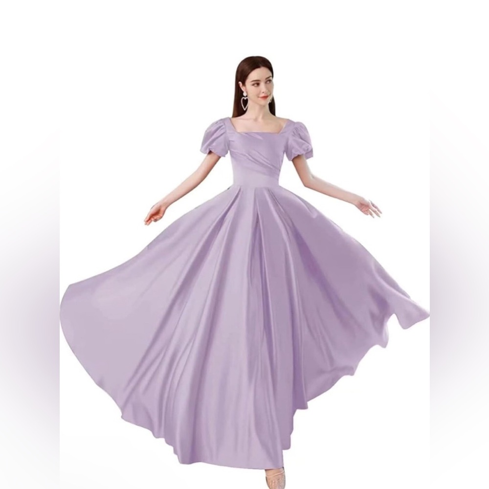 Evening Gown Long Satin A Line Puffed sleeve